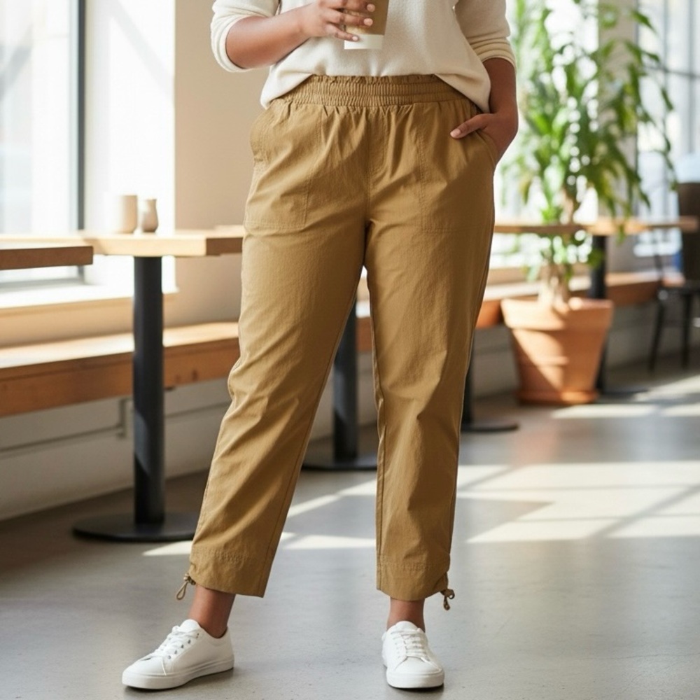 NEW Columbia Inland City Jogger Sz L Cinch Elastic Waist Stretch Khaki Pants